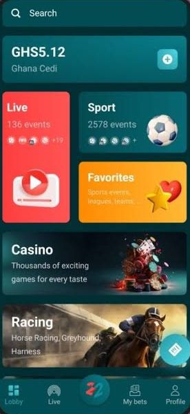 22Bet Ghana app screenshot